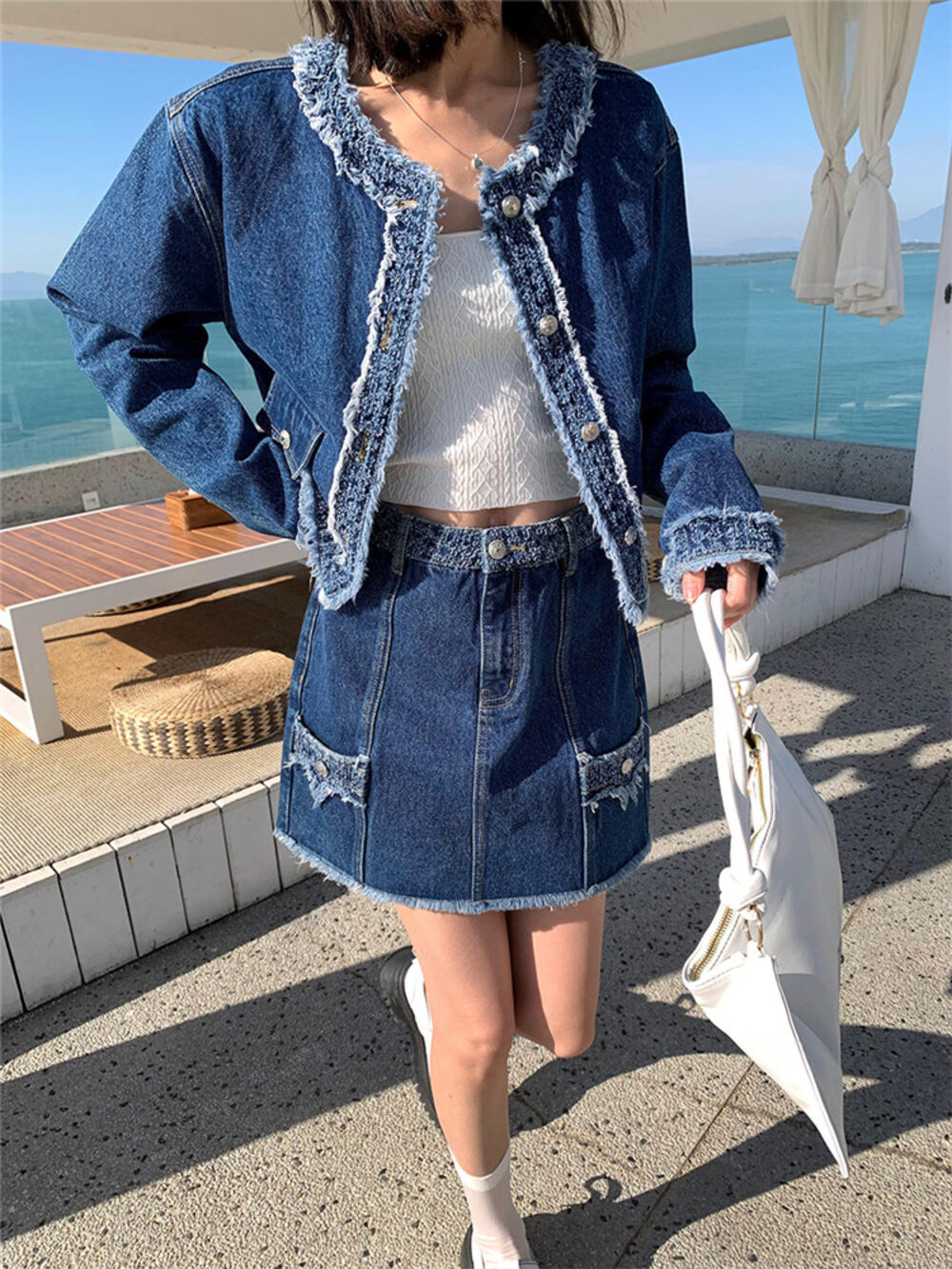 【NEIHE】Single-breasted simple all-match denim jacket 7083