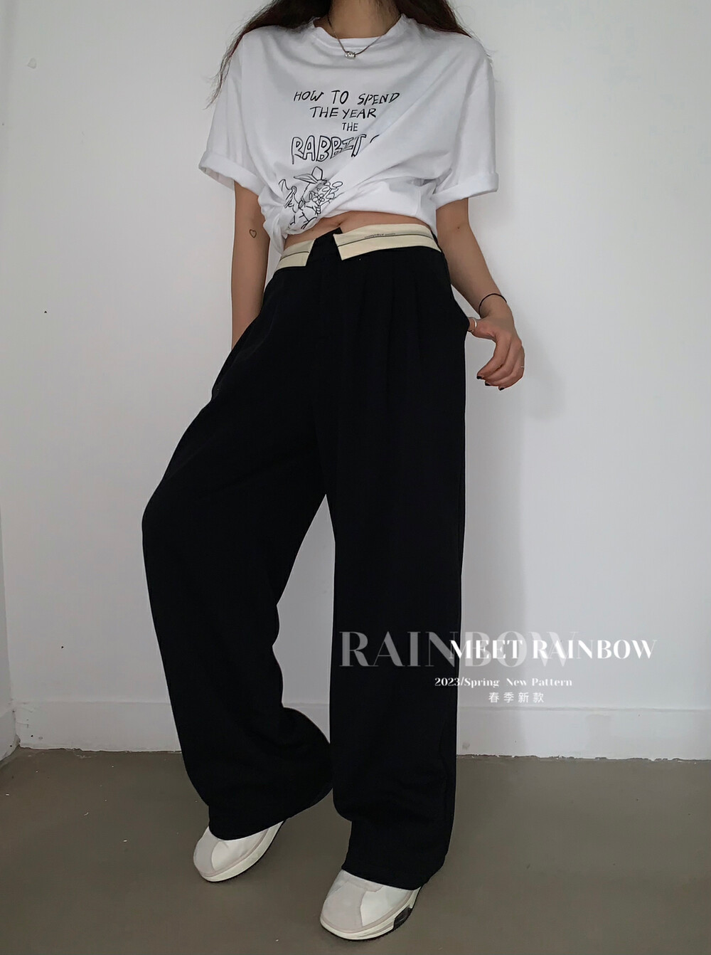 【RAINBOW】Designed lapel high waist slim trousers 55017# FHX