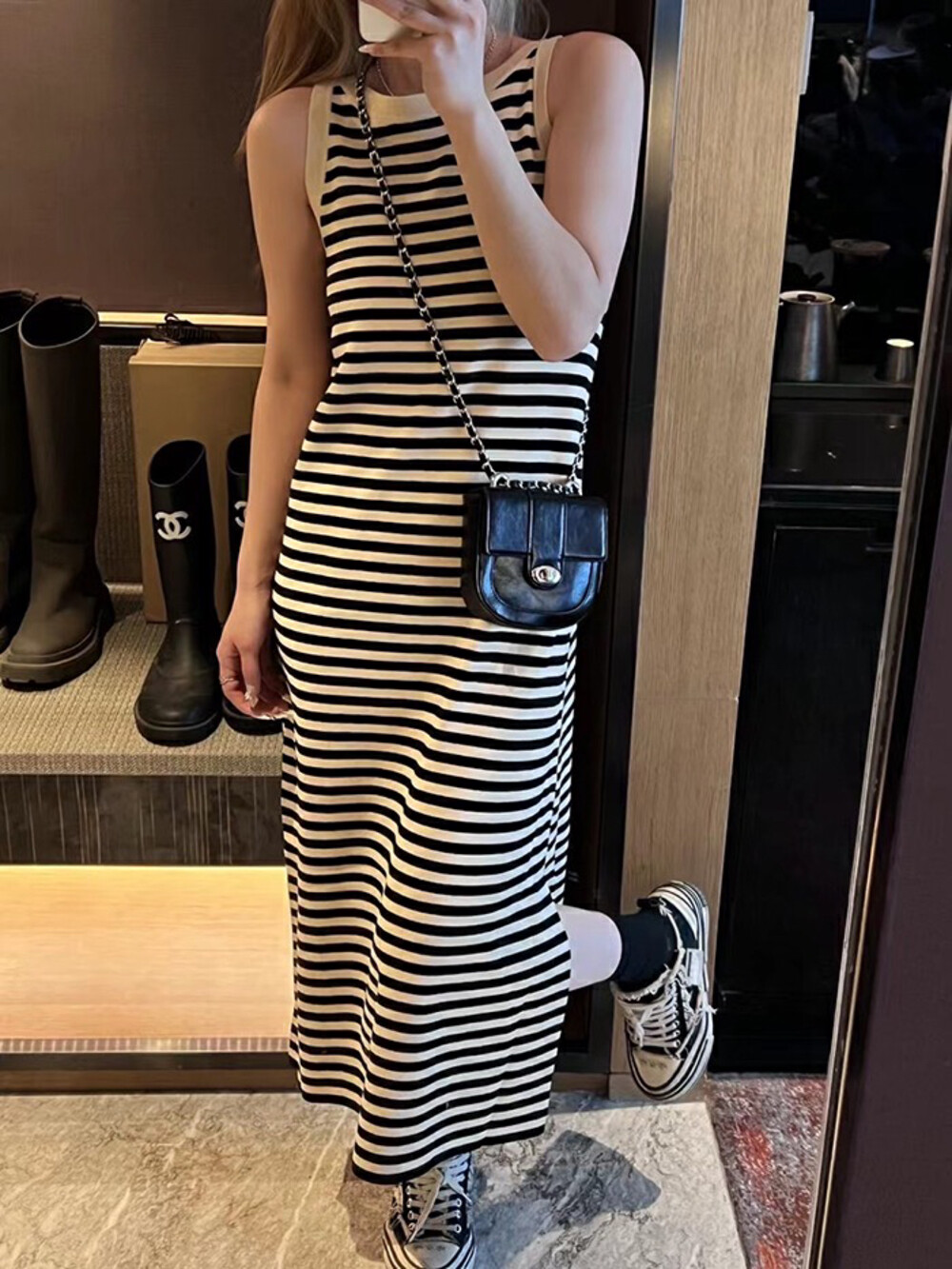 【CHEN/MK】Korean Sleeveless Contrast Color Vest Dress D303# HJY