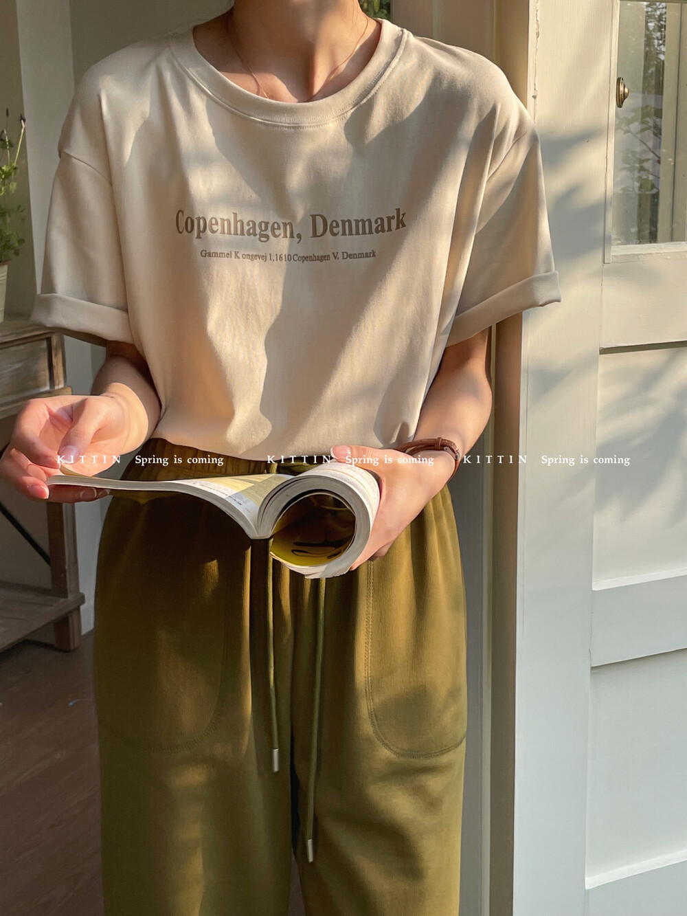 [KITTIN] Korean version of simple letter printing short-sleeved T-shirt 3196