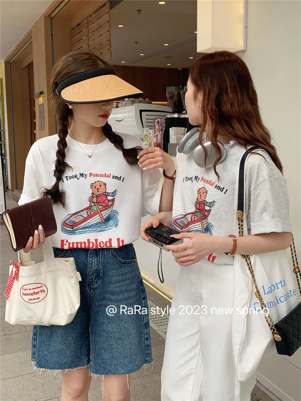 [RARA] Bear print loose all-match short-sleeved T-shirt 5826# LSL