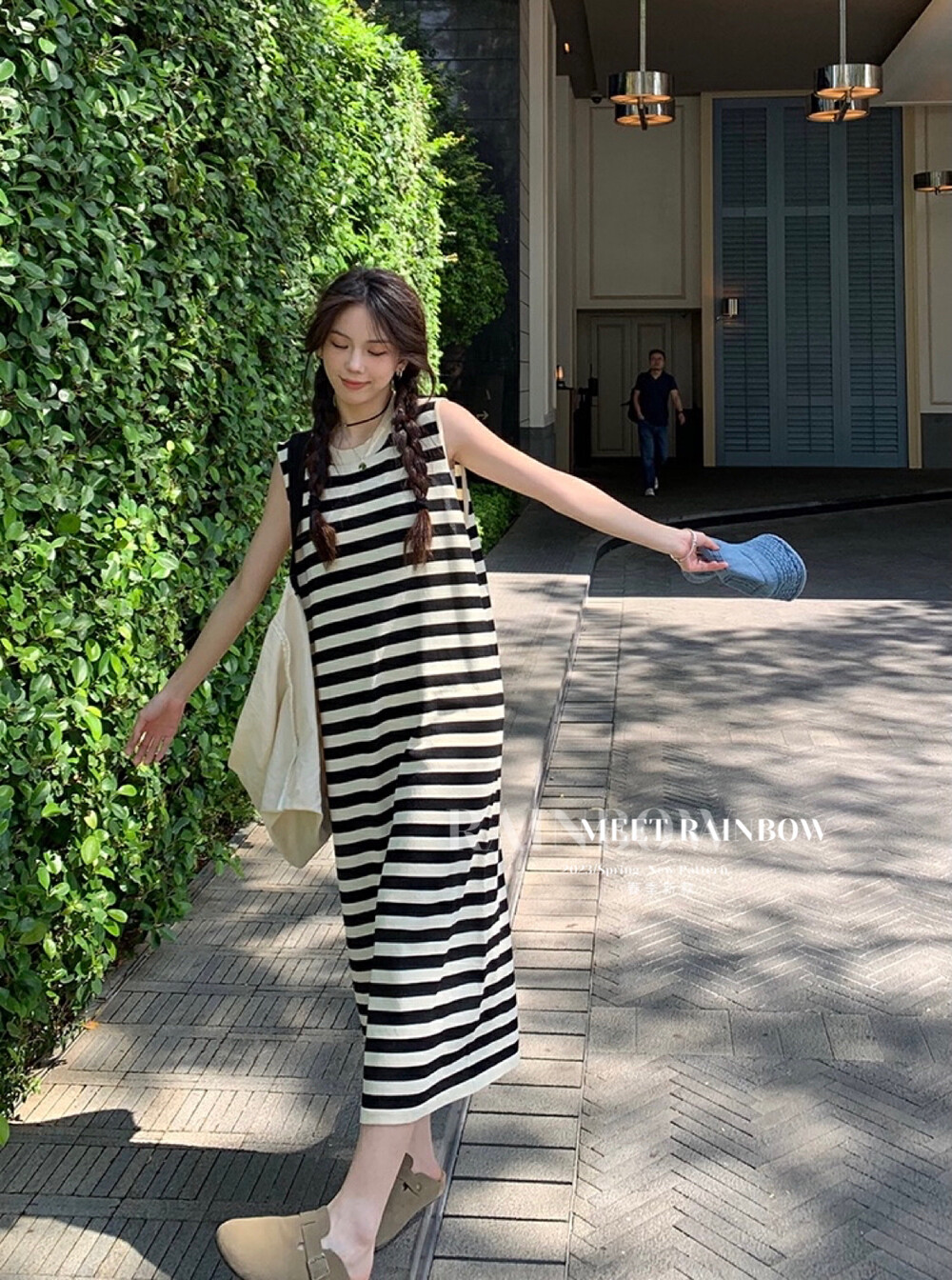 【RAINBOW】All-match striped vest dress 0507# FHX