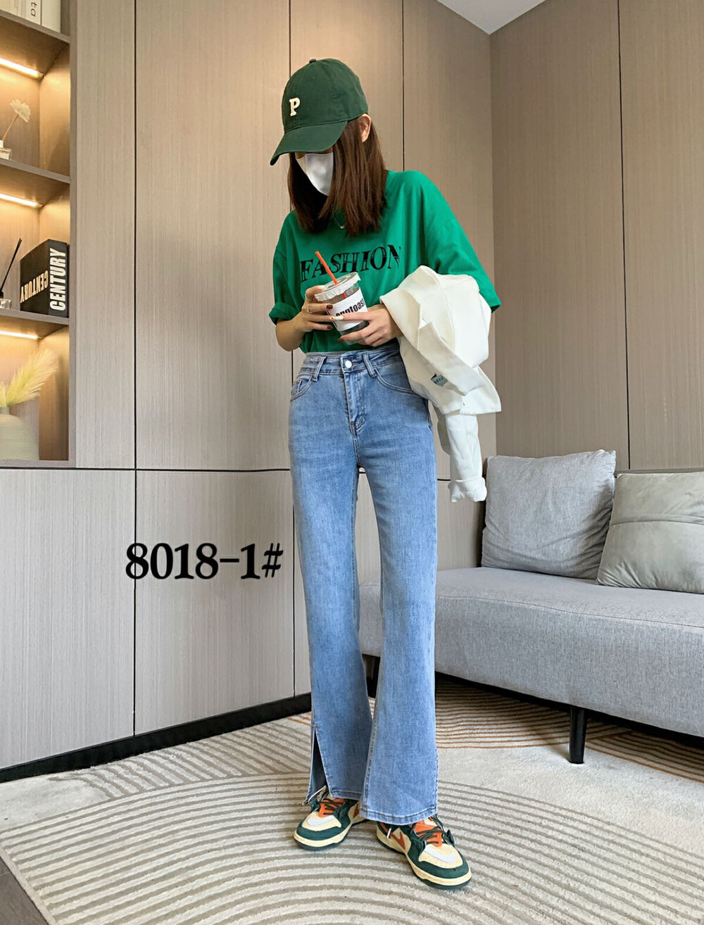 Original price 65.42! 【MINA】Elastic high-waisted micro flared all-match slimming jeans 8018-2# LSW