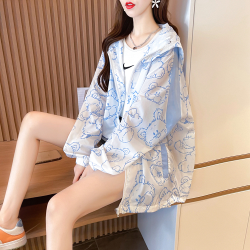 Real shot-Summer loose casual western style all-match thin zipper cardigan sunscreen jacket for women