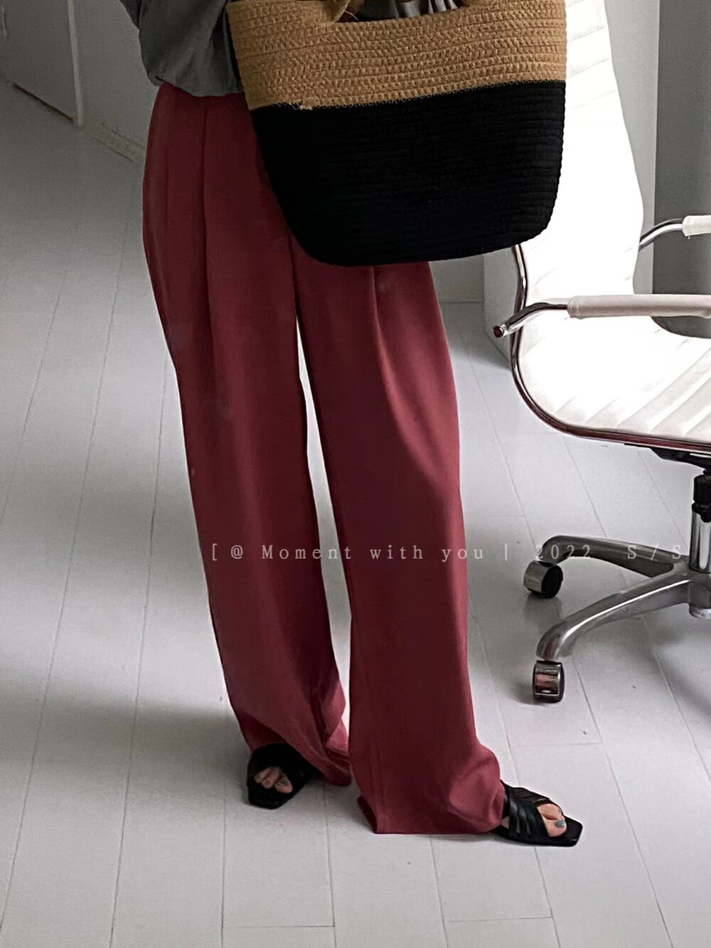 Original price 66.55! 【MOMENT WITH YOU】High-waisted trousers with irregular waist and wide-leg trousers 00T0815-J# LSW