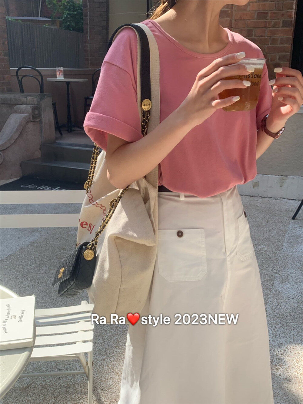 [RARA] Round neck loose retro casual short-sleeved T-shirt 5853# LSL