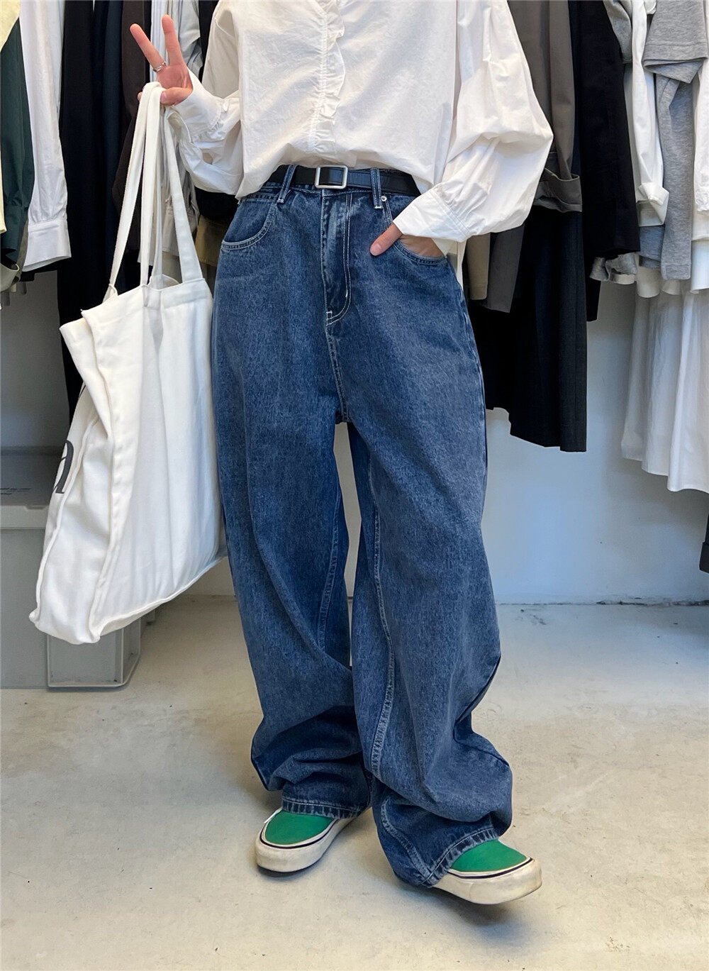 2023 early spring new! [SANBARA] simple loose all-match jeans (without belt) YS1-Y8013# LSW