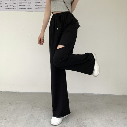 Real shot Nett 6535 fish scale spring and summer wide-leg pants women's ripped niche trousers mopping pants
