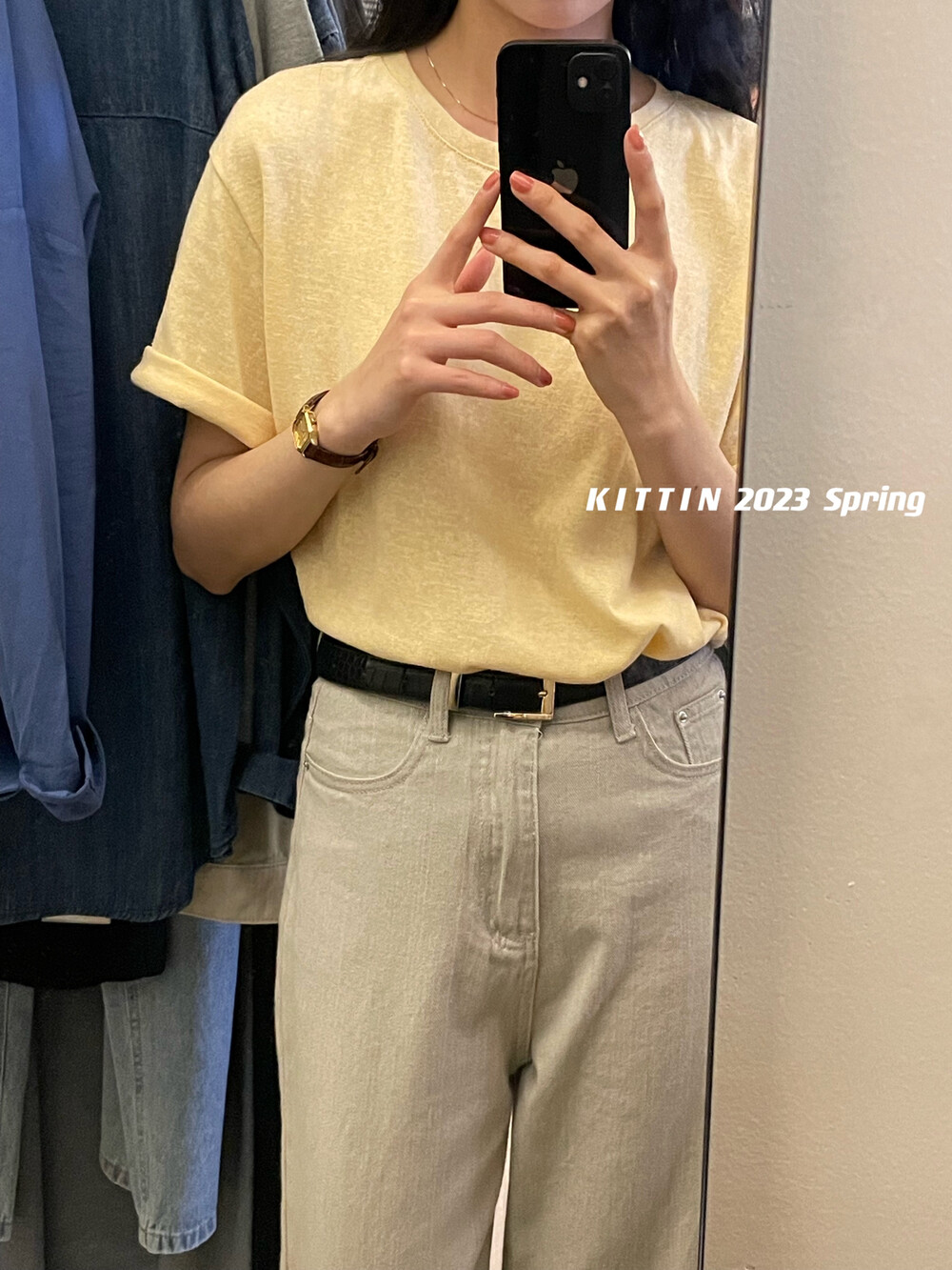 [KITTIN] Korean version of the running amount of hemp cotton basic short-sleeved T-shirt 303-SS