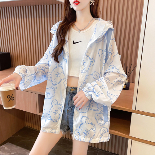 Real shot-Summer loose casual western style all-match thin zipper cardigan sunscreen jacket for women