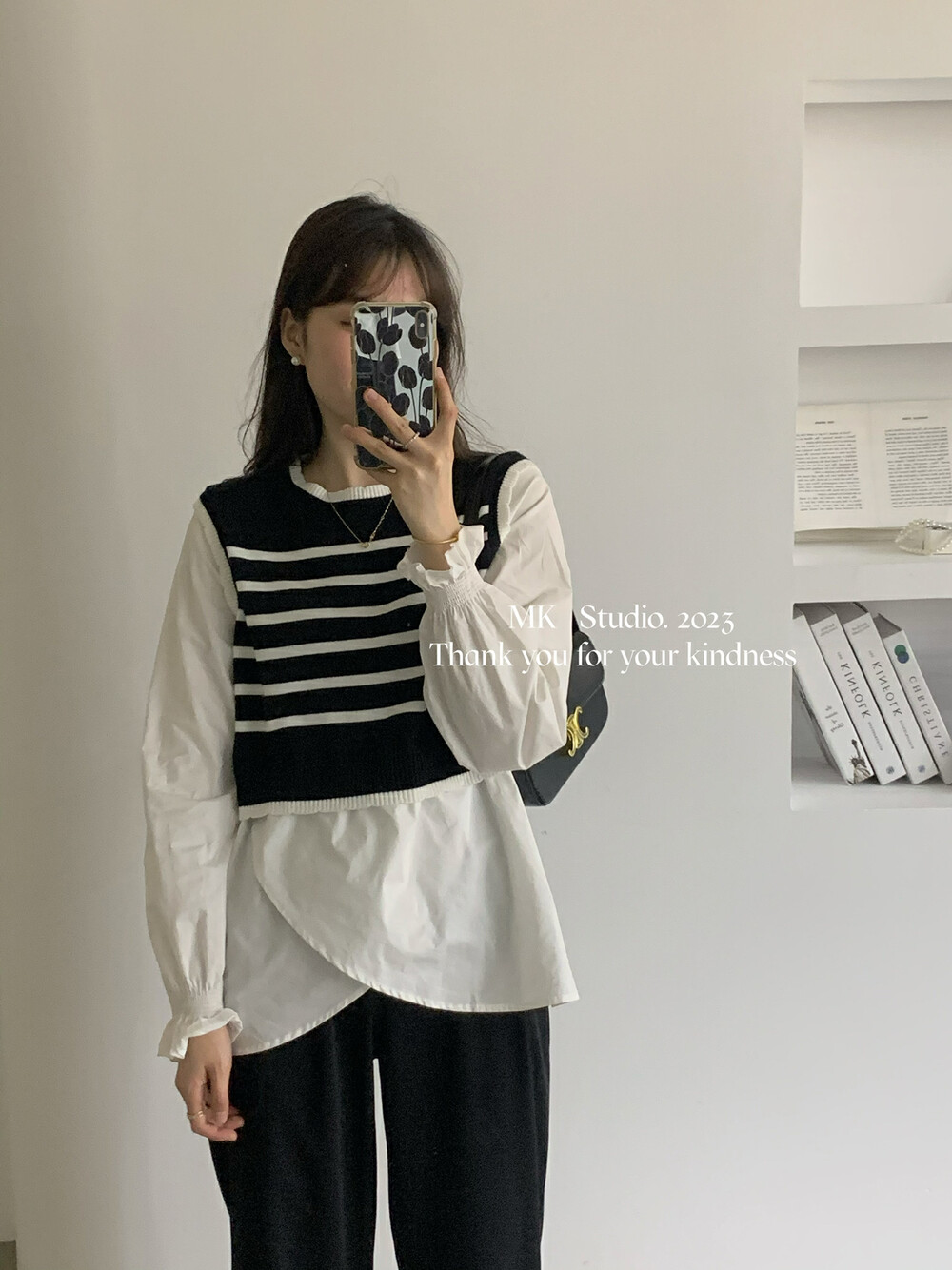 【CHEN/MK】Korean fashion round neck fake two-piece sweater D277# HJY