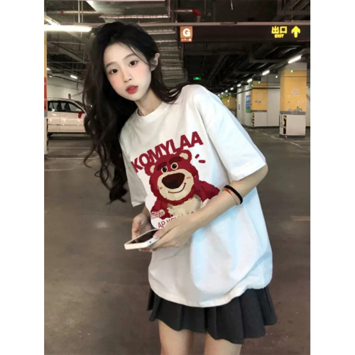 Official picture Douyin high-quality new heavy cotton drop shoulder loose short-sleeved T-shirt women 200g / back wrap collar