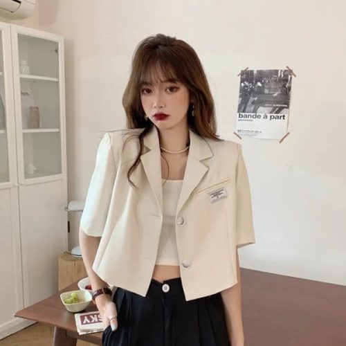 New Chic Casual White Suit Jacket Female Small Temperament Short Suit Top Small Coat Trendy