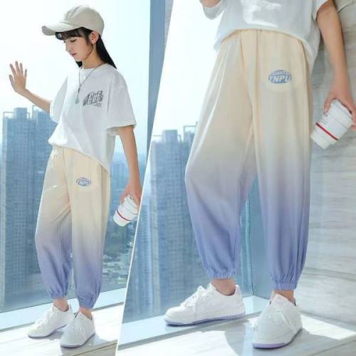 Girls' pants  summer thin section ice silk anti-mosquito pants middle and big children's casual loose pants sports pants women