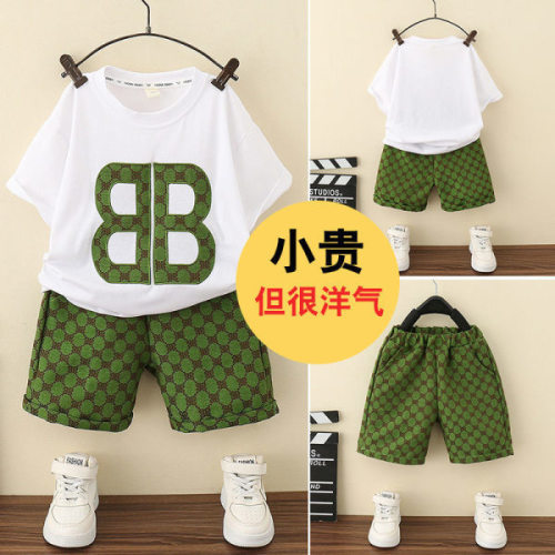Western-style net red small children's clothing boys summer clothing medium and large children's suit summer 2023 new trendy boy clothes trend