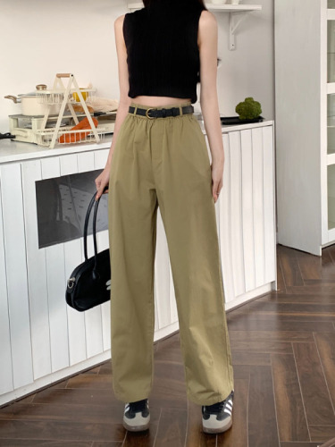Real shot real price 2023 new Korean version of elastic waist wide-leg pants casual pants straight trousers women's belt