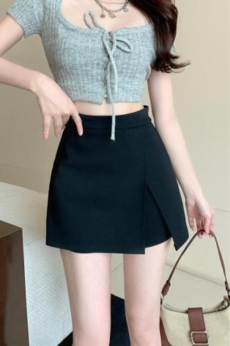 Real price real price casual skirt women's high waist bag hip all-match side slit anti-light a-line half-length skirt