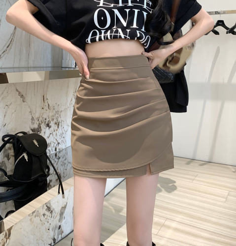Real price ~ 2023 new pleated skirt with irregular design sense of slit bag hip a-line skirt skirt