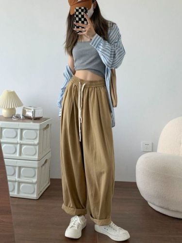 2023 new overalls women's summer thin high waist slim Japanese loose carrot pants casual straight wide leg pants early autumn