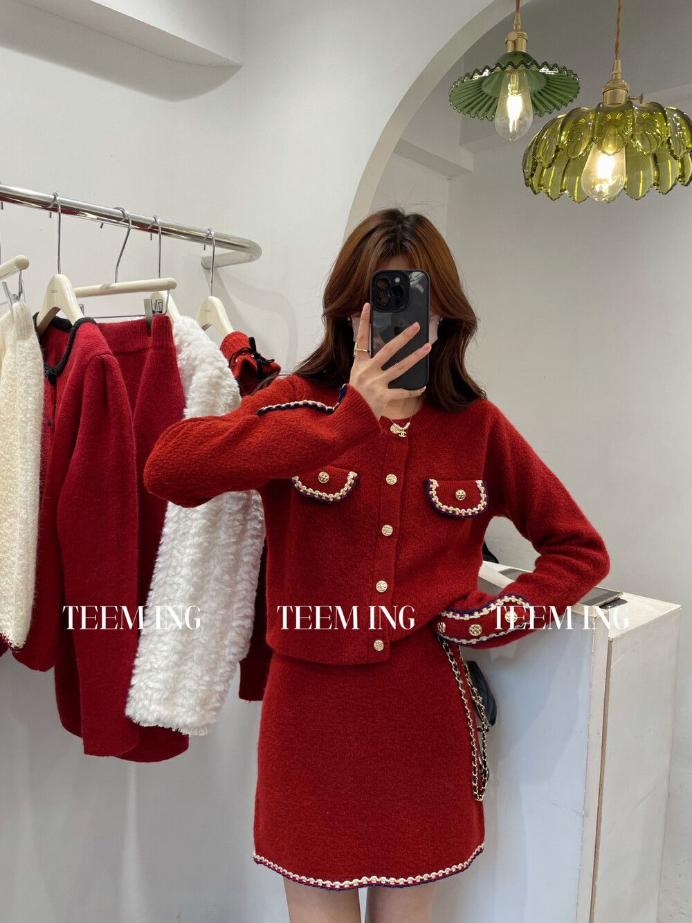 【TEEM ING】千金氛圍感毛衣+高腰顯瘦半裙套裝  22T787#  HJY