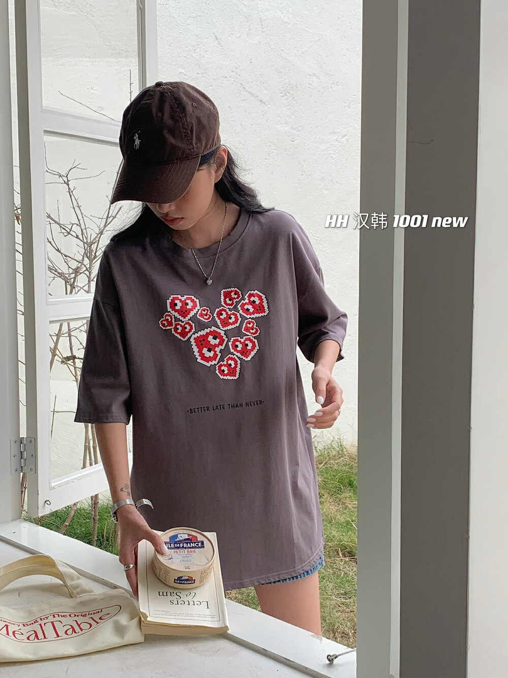 Original price 33.84! New in early spring! [HH &MISS LAI] round neck pullover love short-sleeved T-shirt YS1-1001# L
