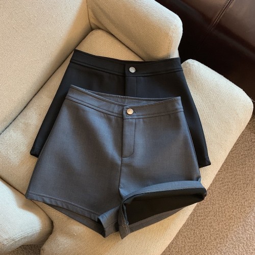 Real price real price spring and summer high waist suit one button simple and thin ins stretch European and American fried street shorts