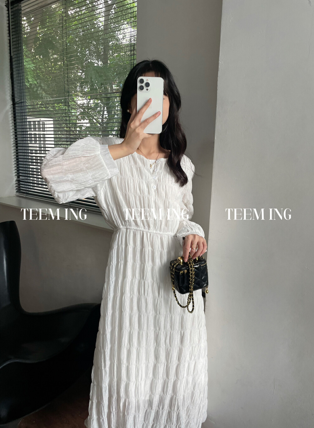 2023早春新款!【TEEM ING】 法式壓褶圓領顯瘦百搭連衣裙  005#  HJY