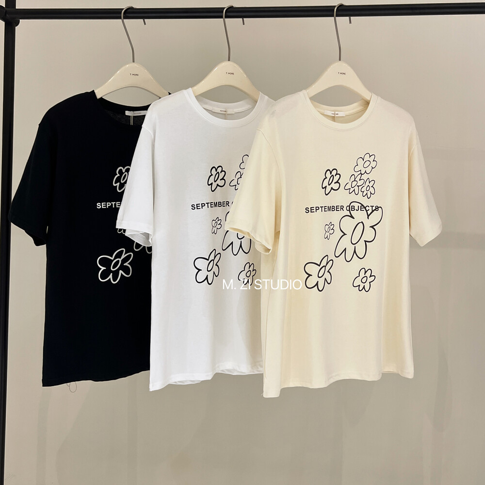 [M.ZI STUDIO] Han Dynasty flower design short-sleeved T-shirt A3628# HBX