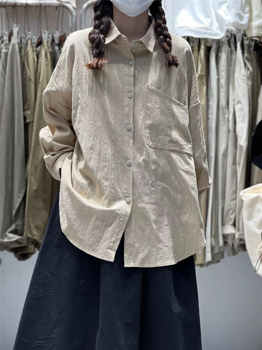 2023 early spring new! [Jibu Jianchuan] single-striped cotton linen long-sleeved shirt 823055# FHX