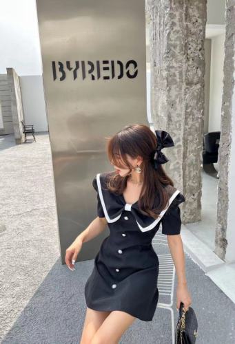 2023 summer new design sense foreign style bowknot suit skirt niche college style single-breasted dress