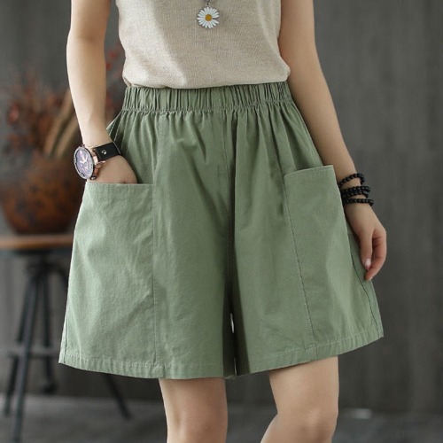 Wide-leg shorts women's spring and summer casual new loose high waist thin all-match straight five-point tooling plus size pants