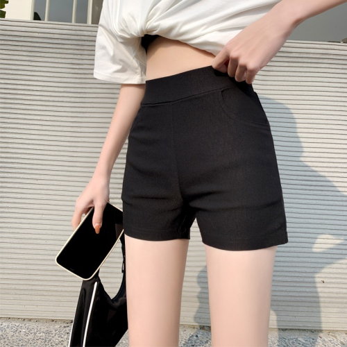 Black bottoming short pants women's spring wear high waist tight elastic anti-light safety pants bottom missing shorts