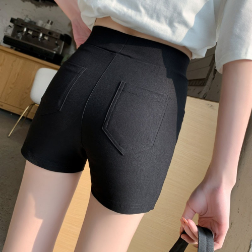 Black bottoming short pants women's spring wear high waist tight elastic anti-light safety pants bottom missing shorts
