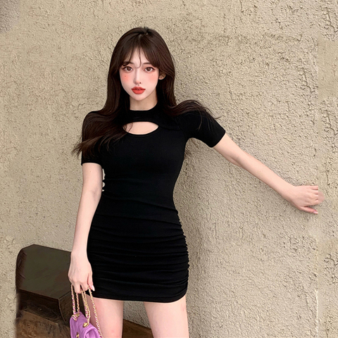 Fake two-piece dress hollow pure desire sexy hot girl tight package hip skirt female summer new skirt