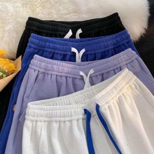 Original quality waffle #4 colors Fake two-piece sports shorts women's summer loose and thin wide-leg five-point pants