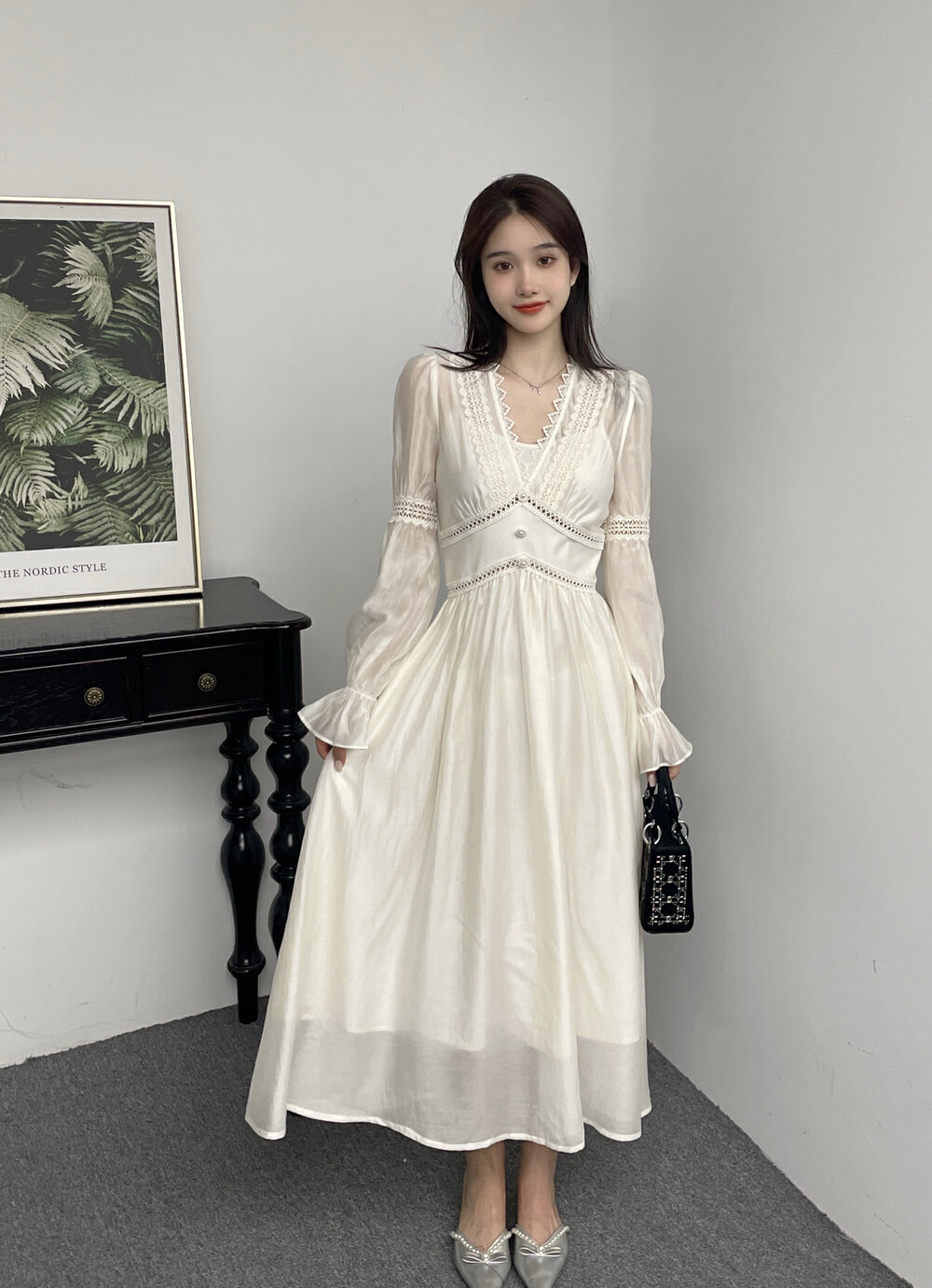 [MI2 (N:AA)] French retro V-neck dress A3699# ZXX