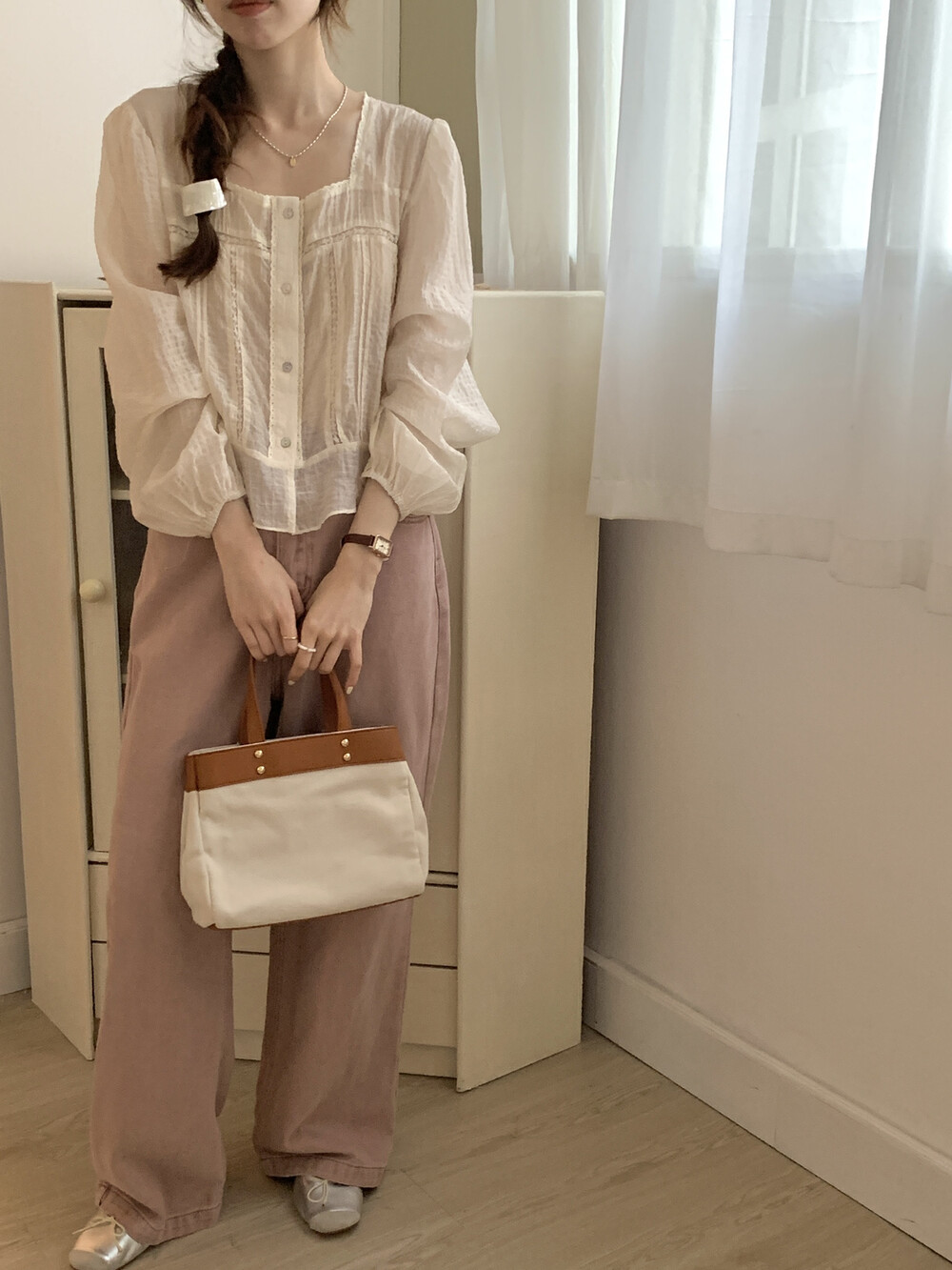 【WANWAN】square collar solid color single-breasted shirt 66187# HBX