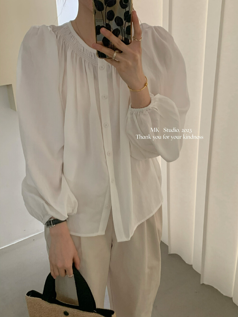2023 early spring new! [MK] Round neck single-breasted all-match thin shirt 9115# HJY