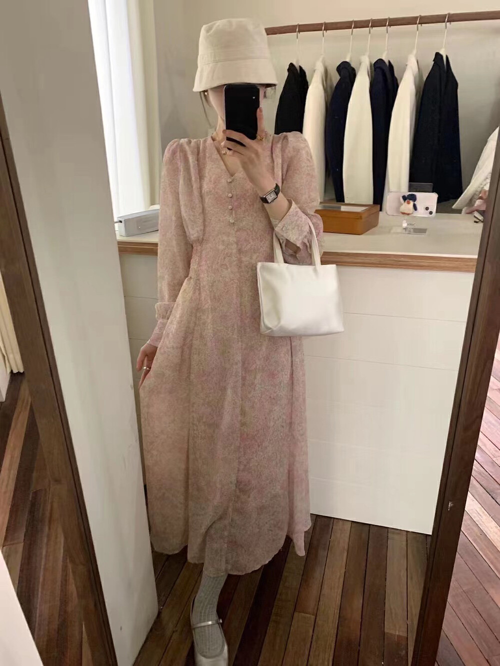 【WANWAN】Elegant floral V-neck chiffon dress 66305# HBX