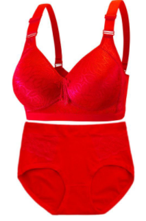 Big red suit gathered large size mother's natal year underwear bra ladies no steel ring middle-aged and elderly festive bra