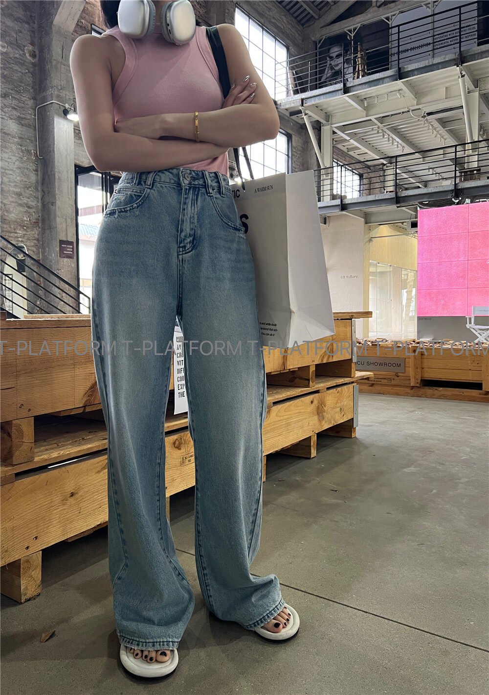 2023 early spring new!【T-PLATFORM】Korean style straight leg mopping fashion jeans 35121# CLS
