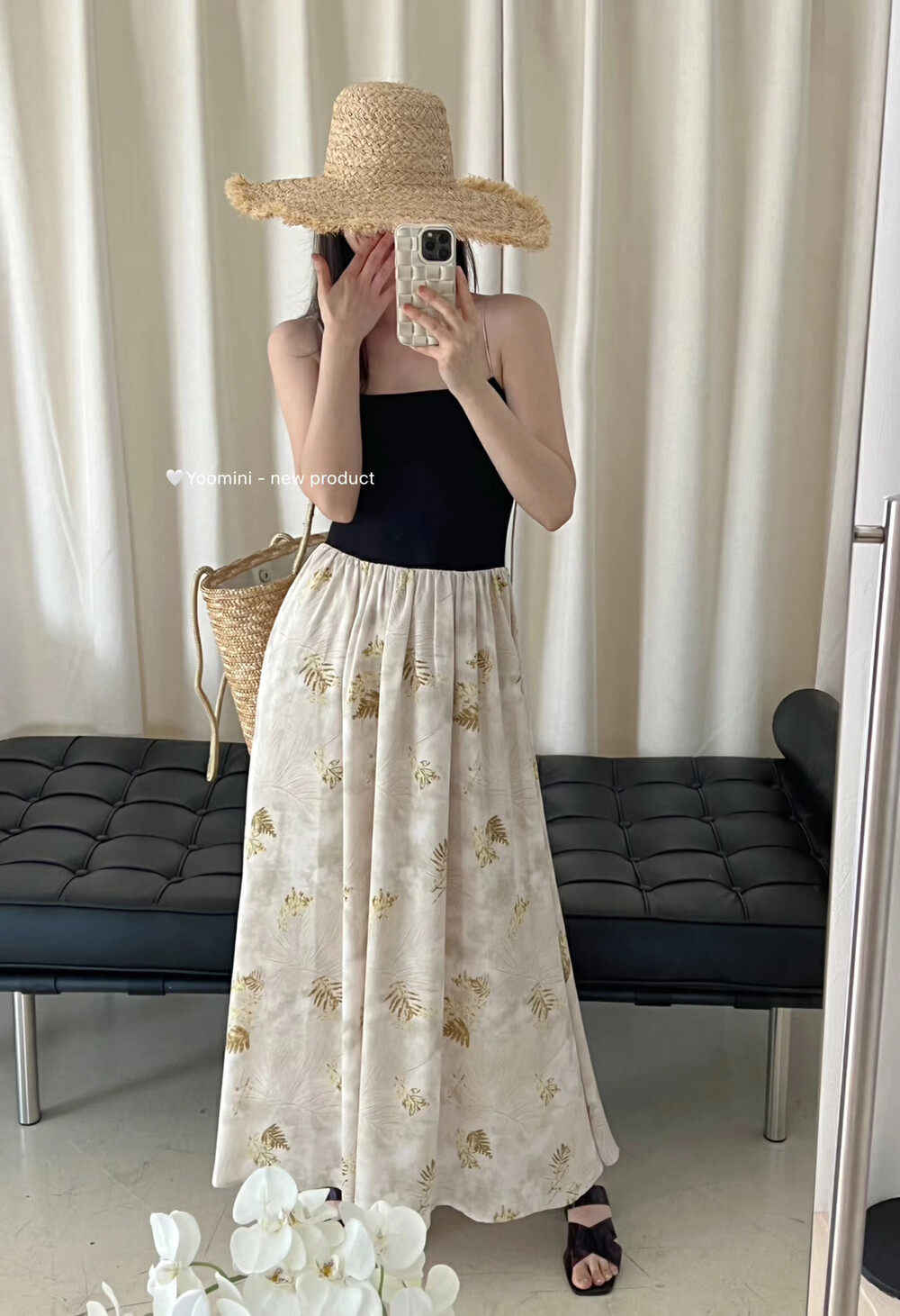 [YOOMINI] Color-blocking retro print strap dress C16489-DSR# LXC