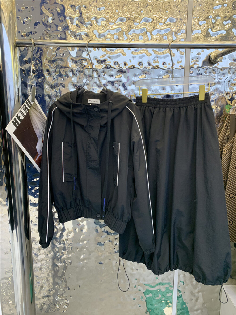 [Yairou] Hooded sunscreen short jacket + elastic waist skirt suit D503# LXC