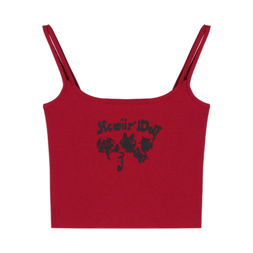 Red sleeveless short camisole women's summer ins slim-fit printing sweet cool hot girl wears a top and wears it outside