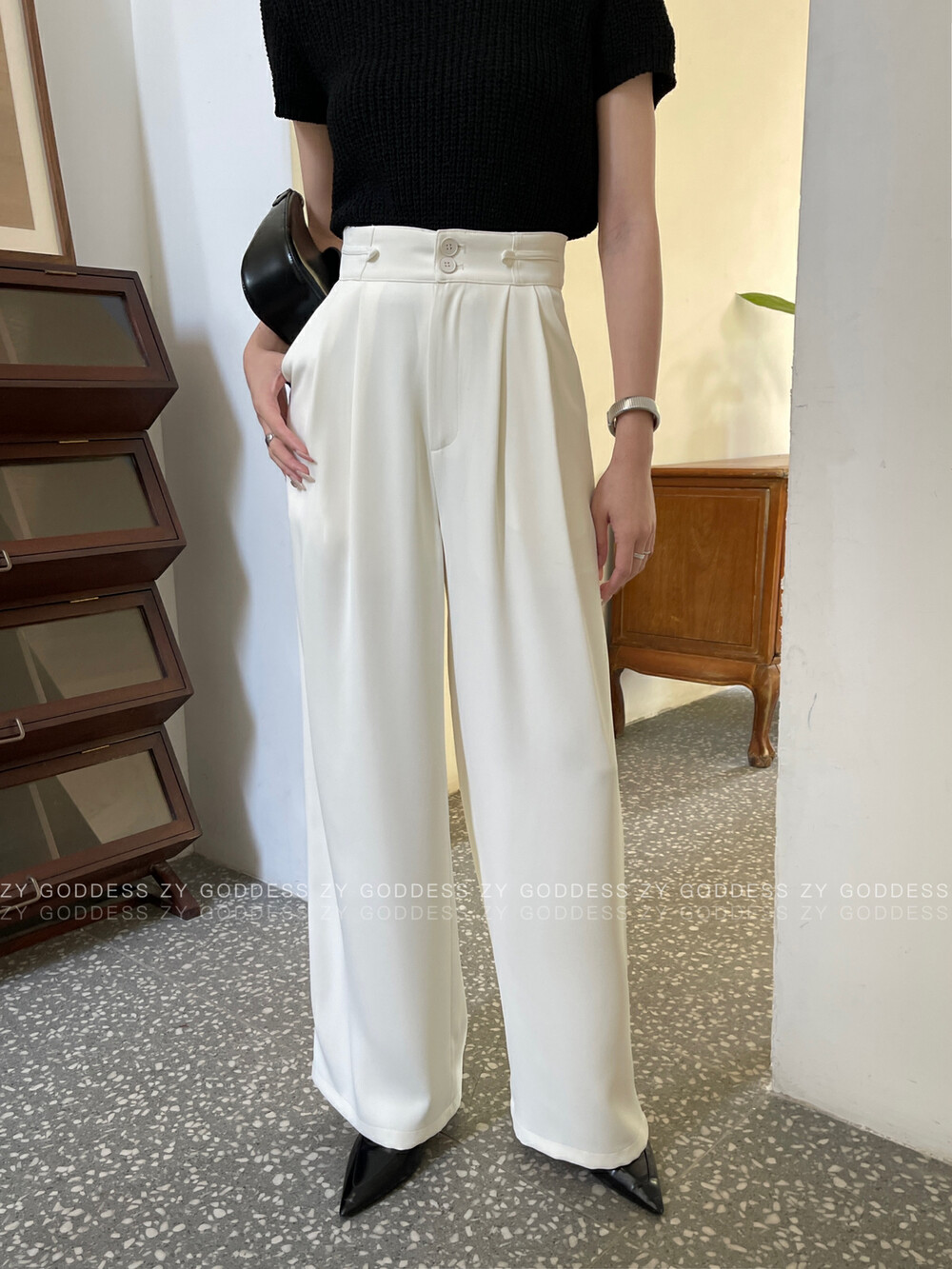 【ZY】Korean style double-waist design sense vertical wide-leg trousers 5861A