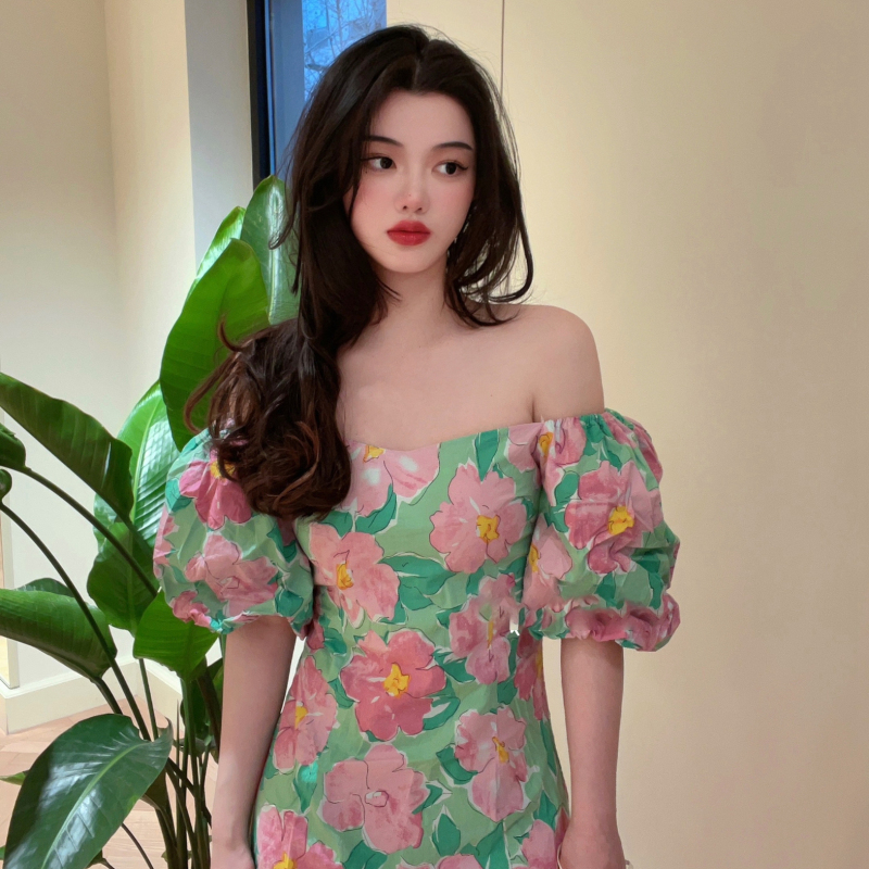 Dress female French temperament puff sleeves gentle sweet high-end sense celebrity niche design sense short fairy dress