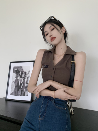 Shufu velvet POLO collar small vest sling female summer hot girl unique short sleeveless top sweet and spicy