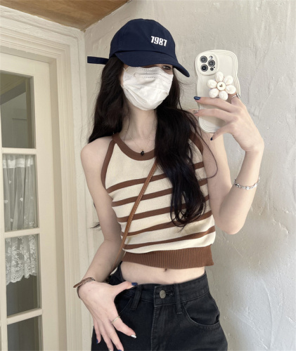 Real price real shot inner knitted vest suspenders female summer design sense outer wear striped top sleeveless bottoming shirt