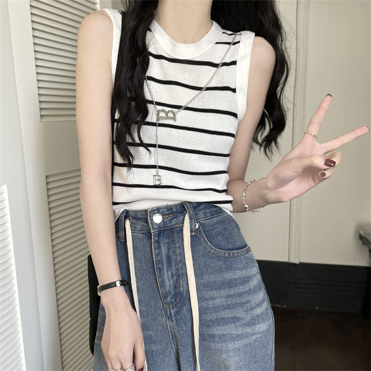 Real price real shot striped vest suspenders women's spring and autumn bottoming shirt summer all-match short knitwear