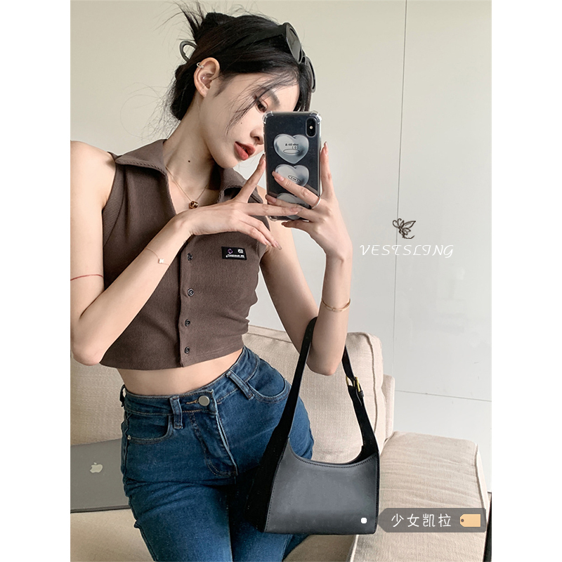 Shufu velvet POLO collar small vest sling female summer hot girl unique short sleeveless top sweet and spicy